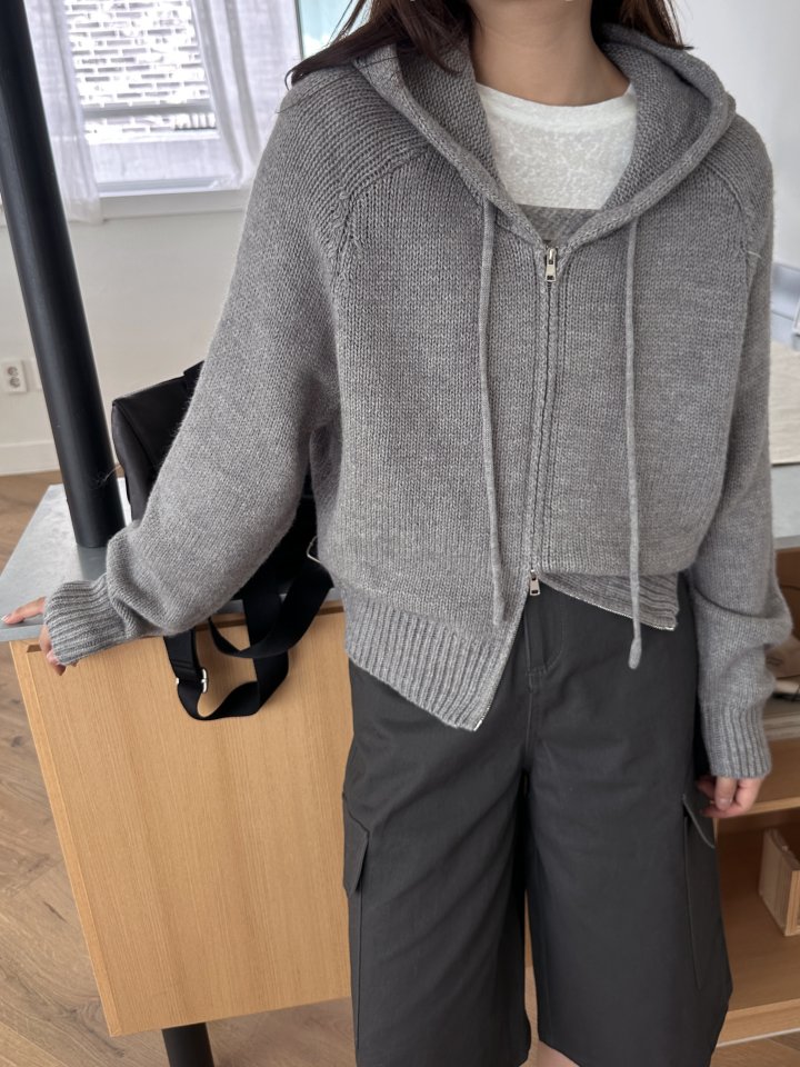 There By - Korean Women Fashion - #momslook - Bony Hood Knit Zip-up - 5