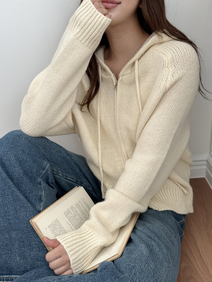 There By - Korean Women Fashion - #momslook - Bony Hood Knit Zip-up - 2
