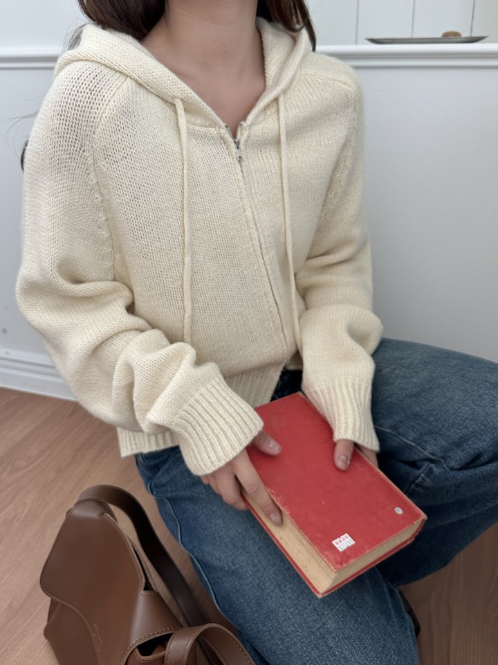 There By - Korean Women Fashion - #womensfashion - Bony Hood Knit Zip-up - 4