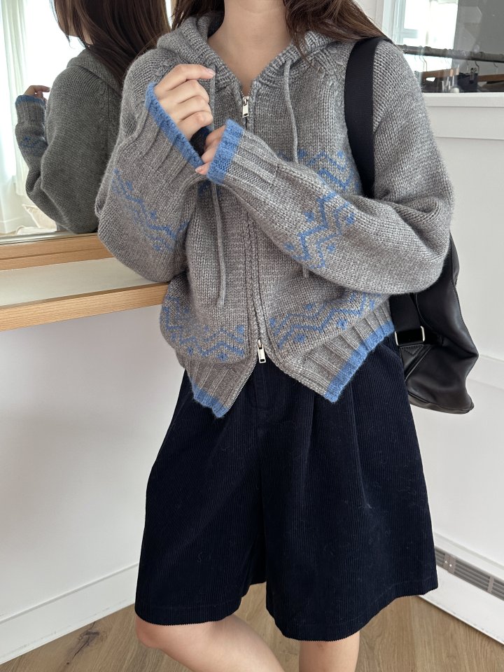 There By - Korean Women Fashion - #momslook - Wished Hood Knit Zip-up - 3