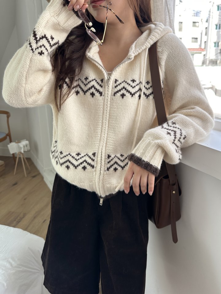 There By - Korean Women Fashion - #momslook - Wished Hood Knit Zip-up - 9