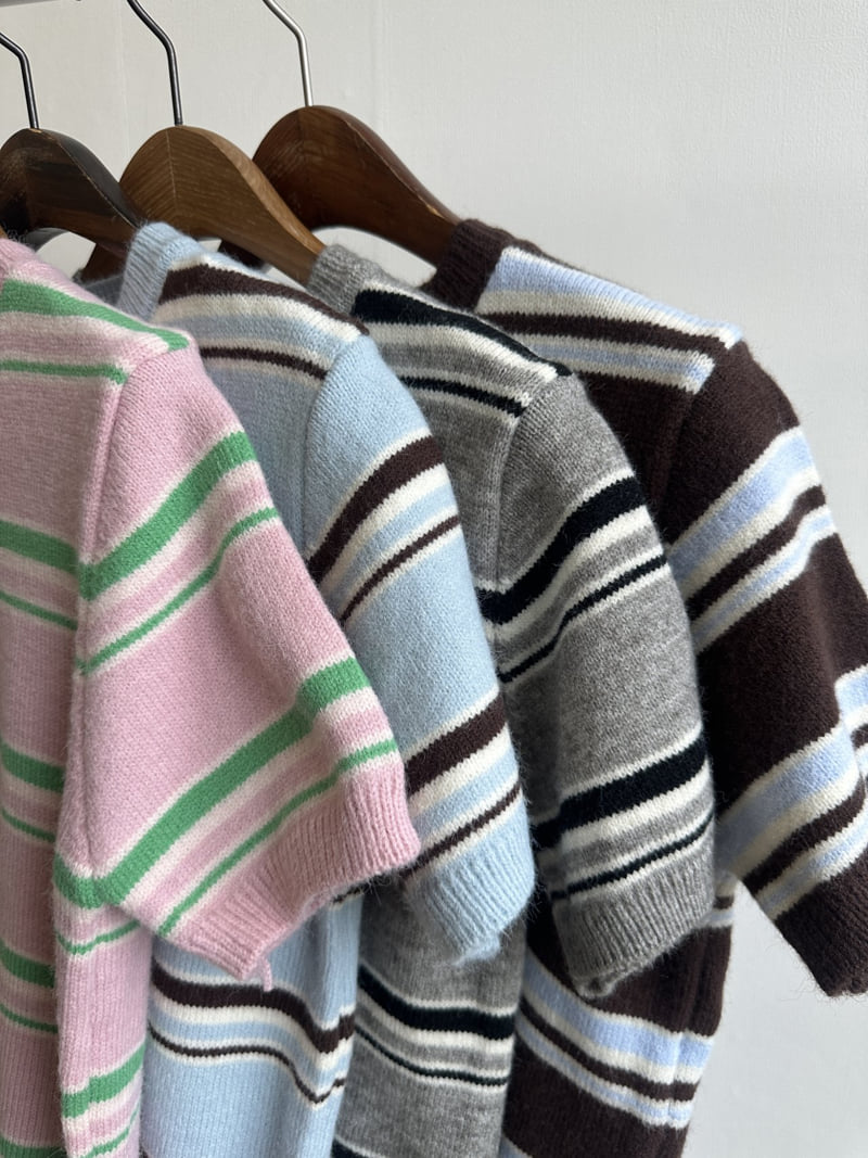 There By - Korean Women Fashion - #momslook - Stripe Short-sleeved Knit Top - 11