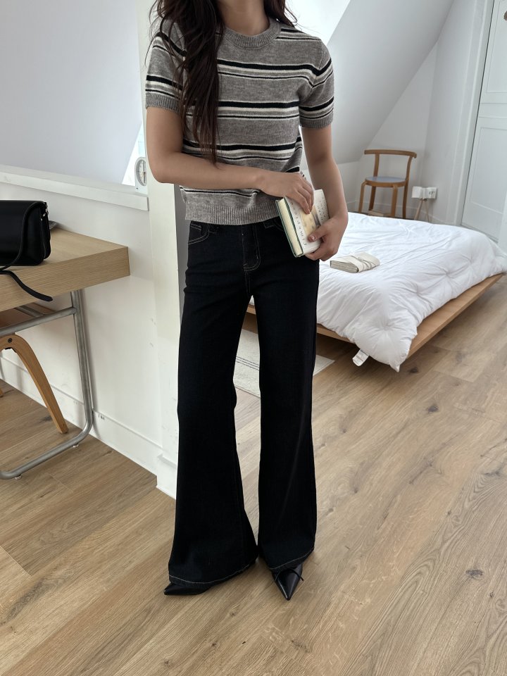 There By - Korean Women Fashion - #momslook - Stripe Short-sleeved Knit Top - 2