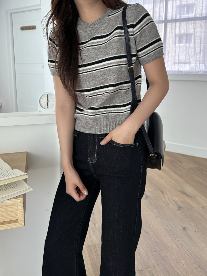 There By - Korean Women Fashion - #womensfashion - Stripe Short-sleeved Knit Top - 4