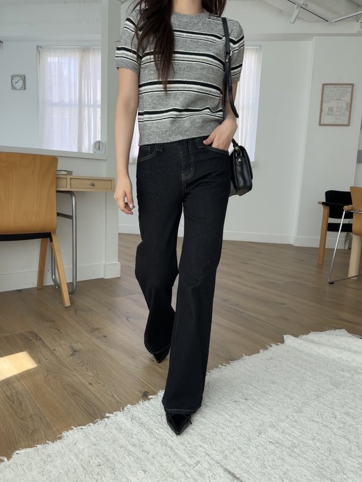 There By - Korean Women Fashion - #momslook - Stripe Short-sleeved Knit Top - 6