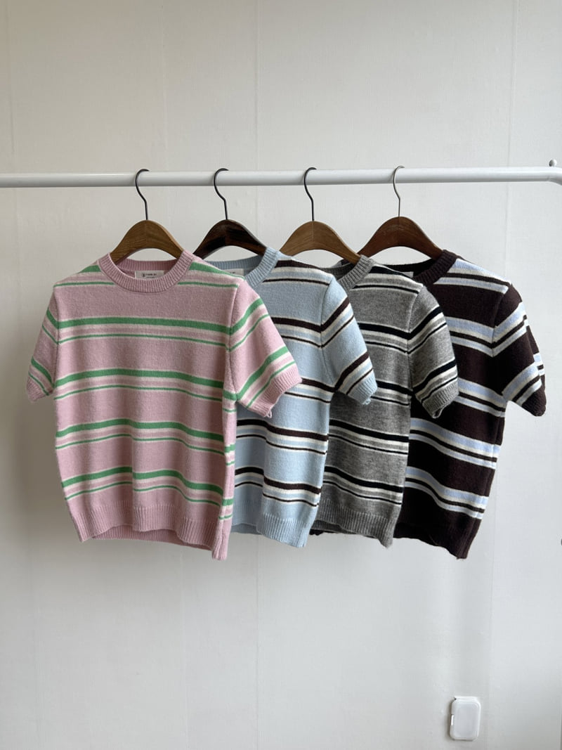 There By - Korean Women Fashion - #momslook - Stripe Short-sleeved Knit Top - 10