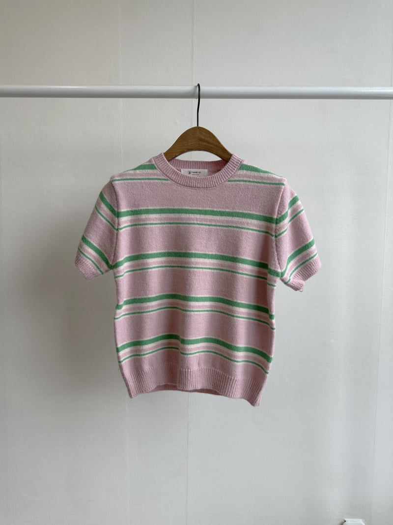 There By - Korean Women Fashion - #momslook - Stripe Short-sleeved Knit Top - 11