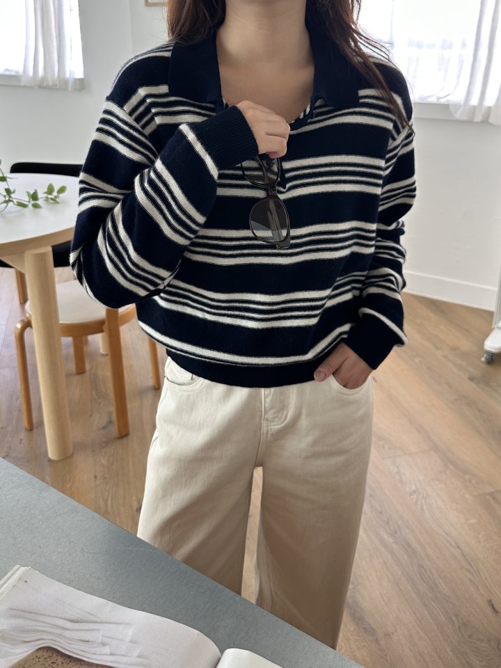There By - Korean Women Fashion - #momslook - Paul Stripe Knit Top