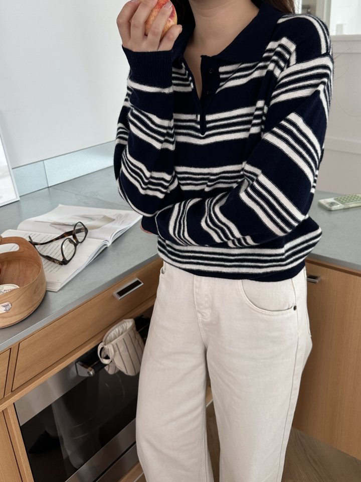 There By - Korean Women Fashion - #momslook - Paul Stripe Knit Top - 3
