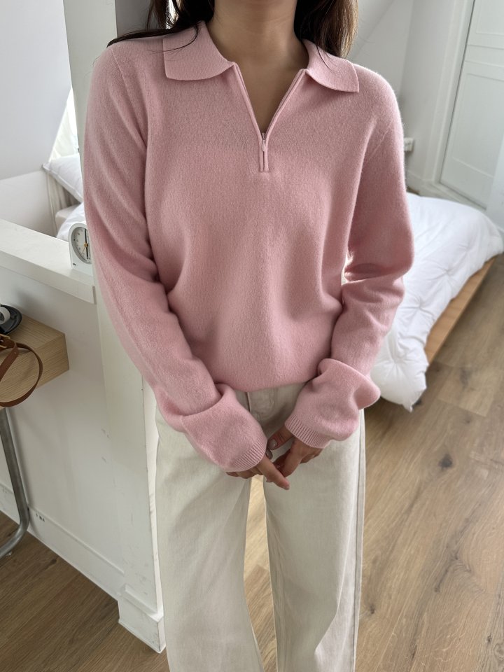 There By - Korean Women Fashion - #momslook - Ellie Collar Knit Half Zipper Top - 2