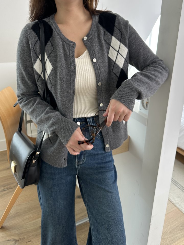 There By - Korean Women Fashion - #momslook - Wool Argyle Cardigan - 10