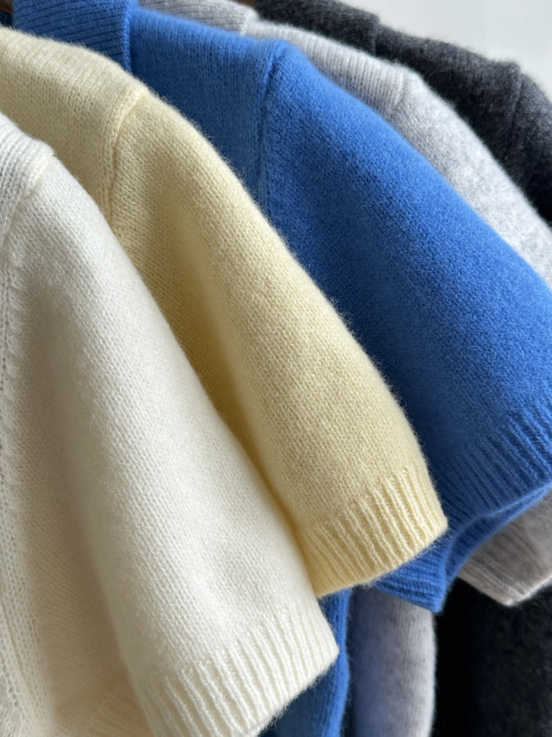 There By - Korean Women Fashion - #momslook - Wool Collar Short Sleeved Knit Top - 10