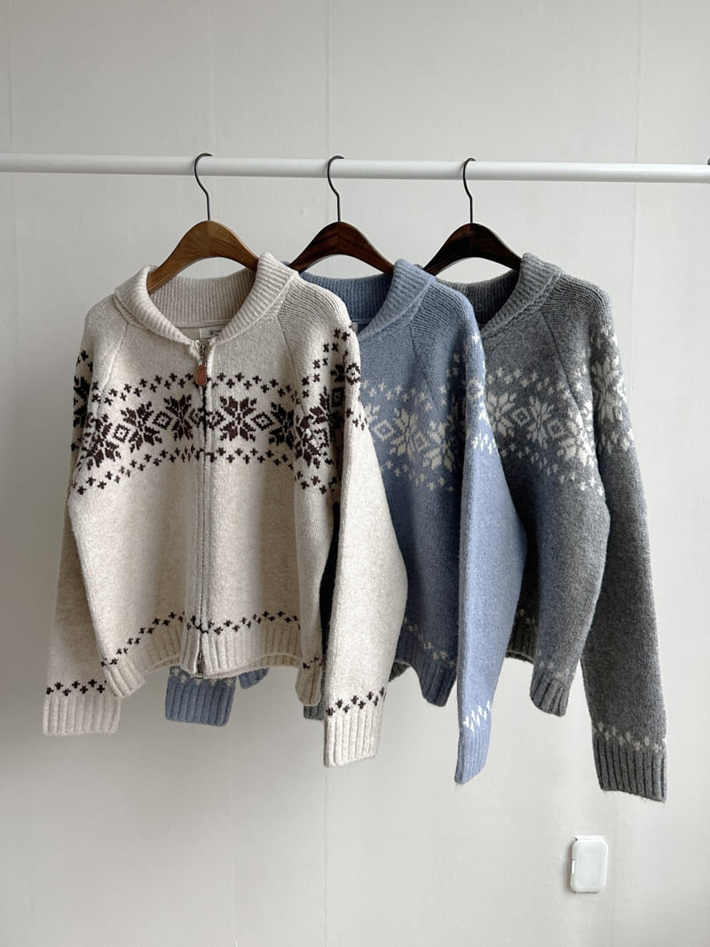 There By - Korean Women Fashion - #momslook - Snowflake Zipper Cardigan - 10
