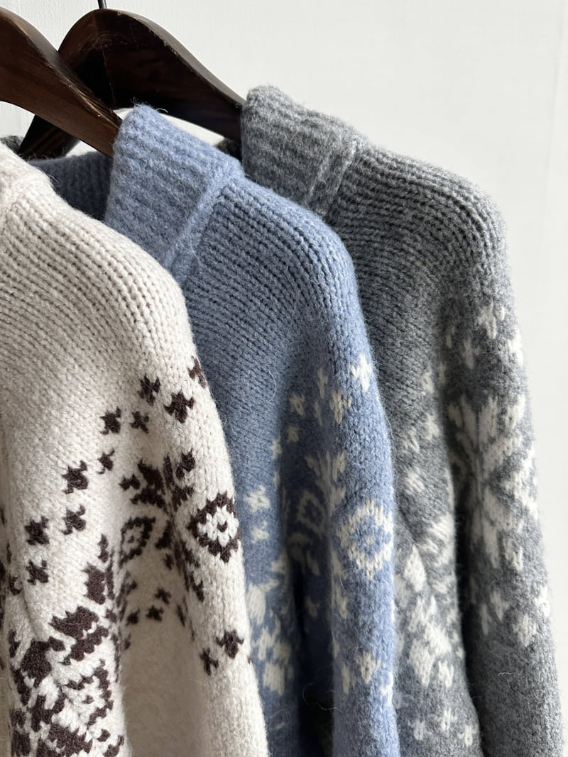 There By - Korean Women Fashion - #momslook - Snowflake Zipper Cardigan - 12