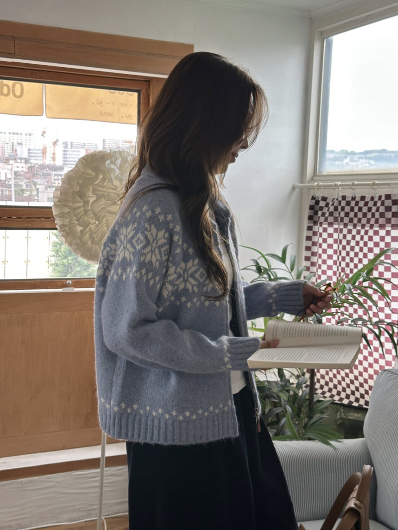 There By - Korean Women Fashion - #momslook - Snowflake Zipper Cardigan - 2