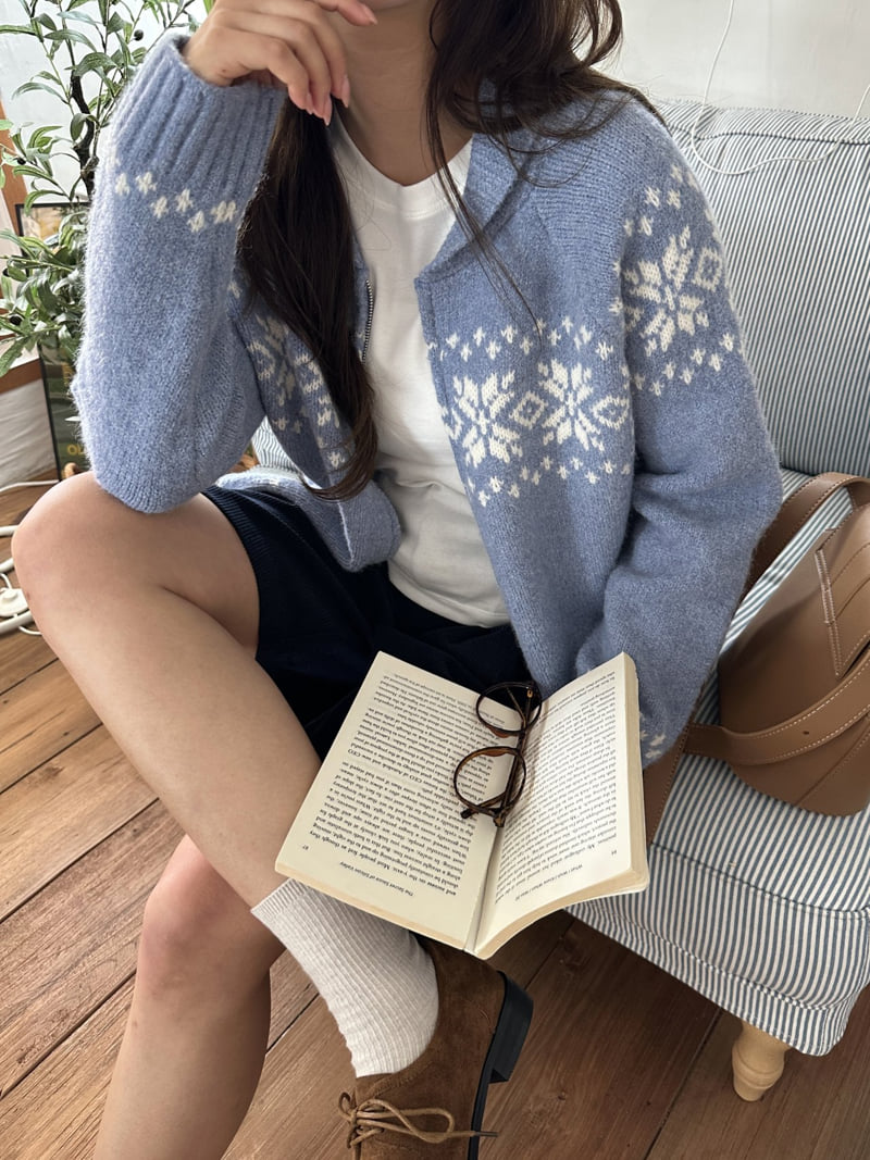 There By - Korean Women Fashion - #momslook - Snowflake Zipper Cardigan - 8