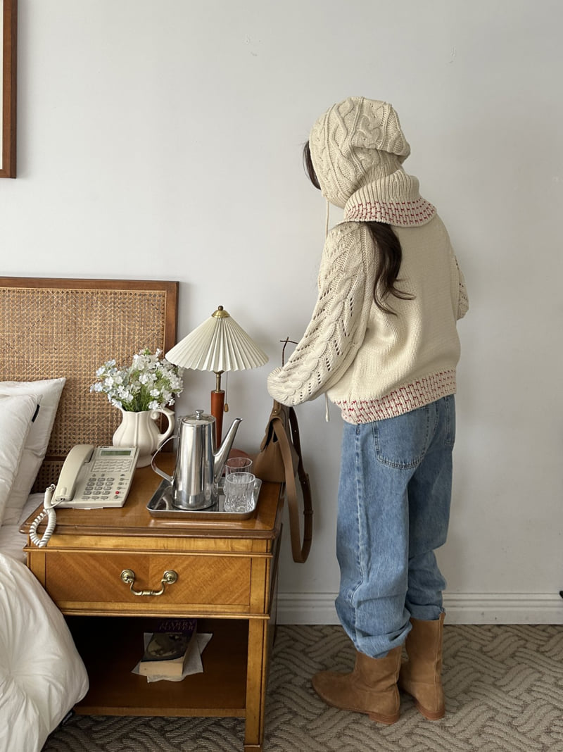 There By - Korean Women Fashion - #momslook - Knit Balaclava Cardigan Set - 3