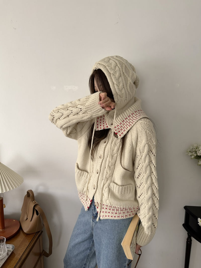 There By - Korean Women Fashion - #momslook - Knit Balaclava Cardigan Set - 5