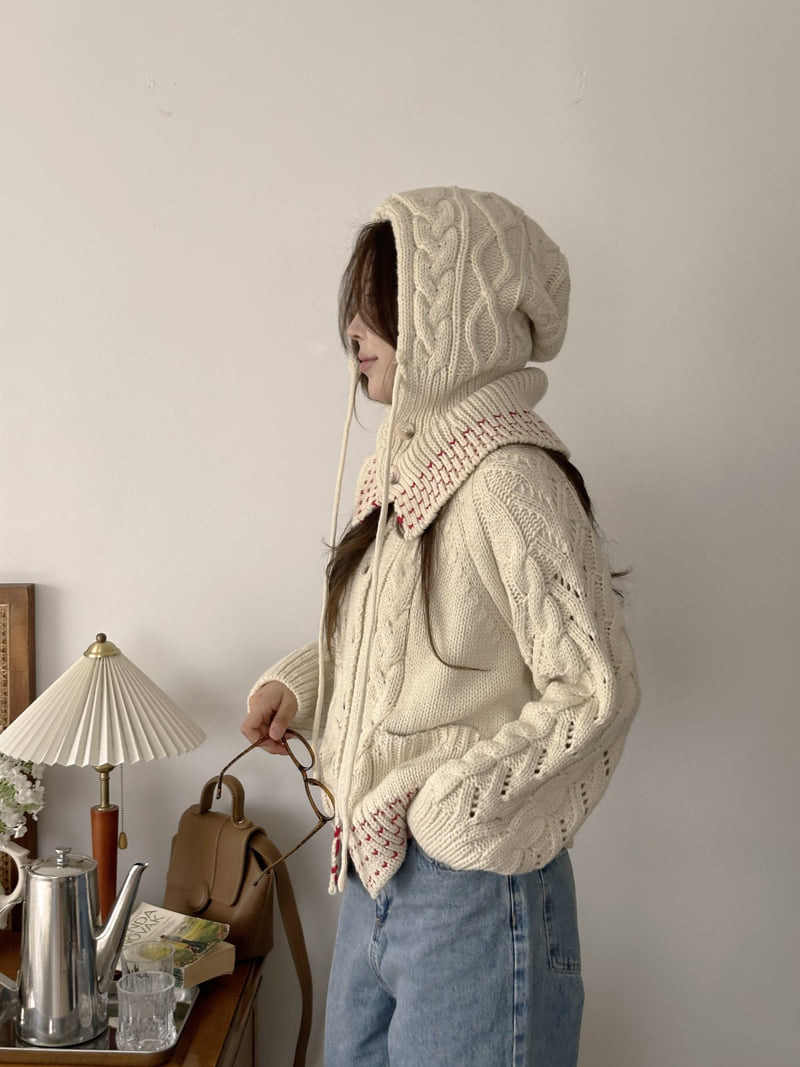There By - Korean Women Fashion - #momslook - Knit Balaclava Cardigan Set - 7
