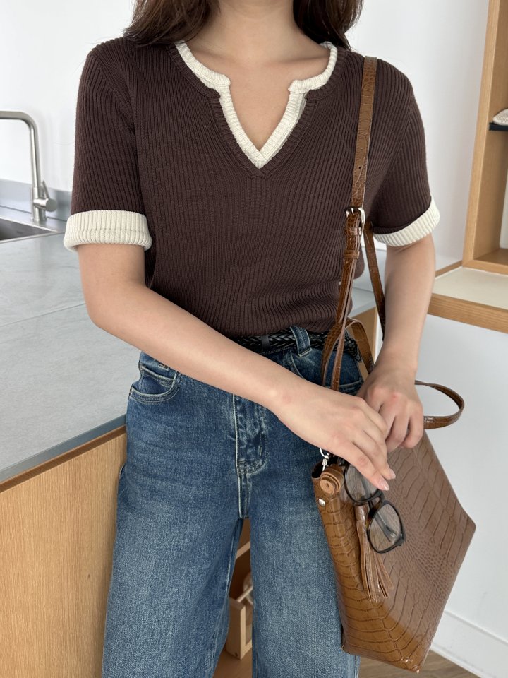 There By - Korean Women Fashion - #vintagekidsstyle - Ribbed Short Sleeved Knit Top - 4