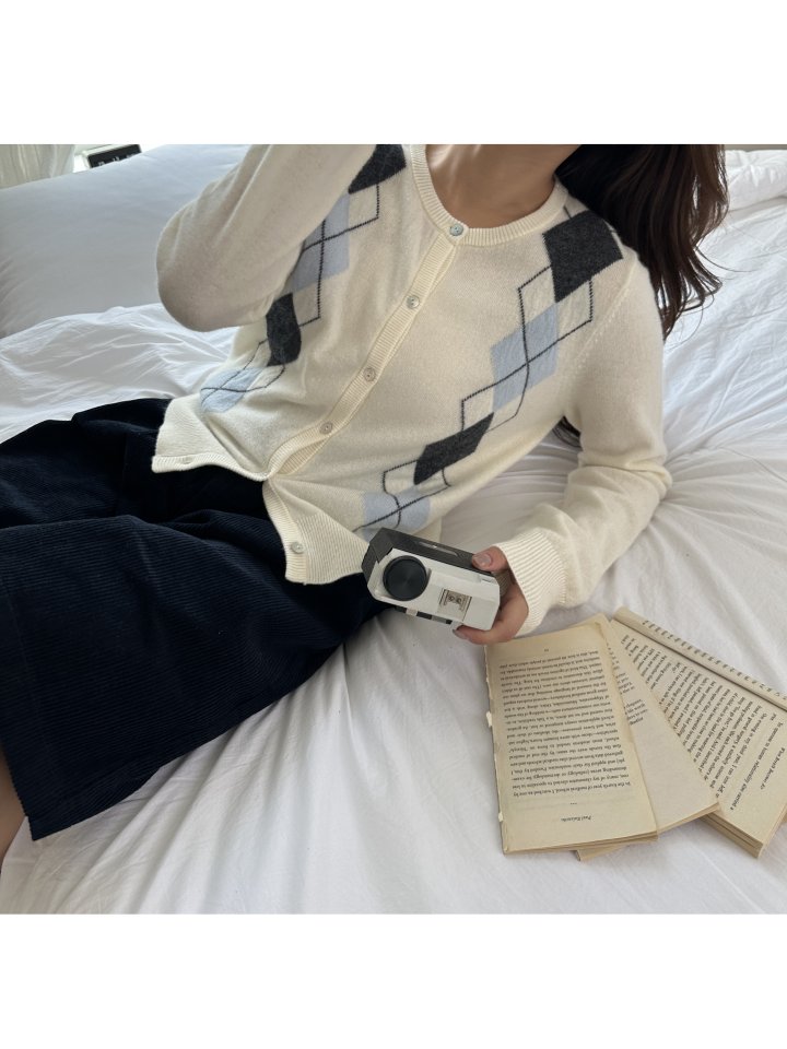There By - Korean Women Fashion - #pursuepretty - Wool Argyle Cardigan - 5