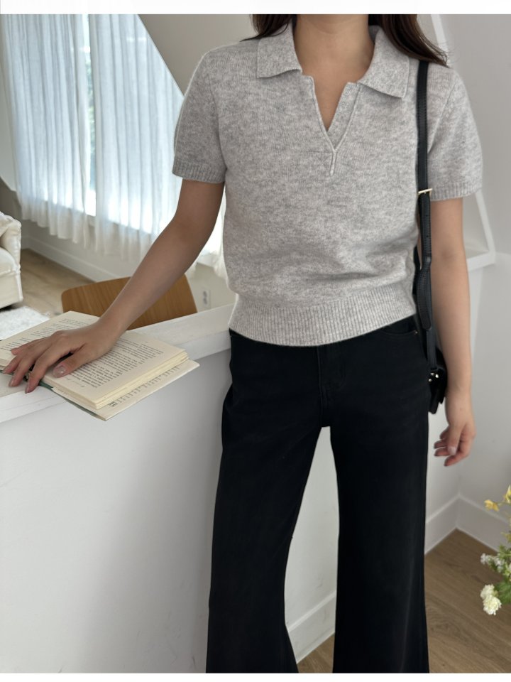There By - Korean Women Fashion - #pursuepretty - Wool Collar Short Sleeved Knit Top - 2