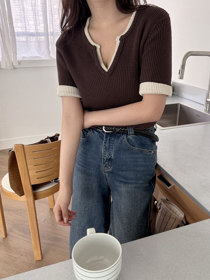 There By - Korean Women Fashion - #romanticstyle - Ribbed Short Sleeved Knit Top - 6