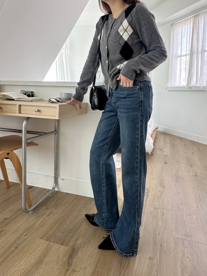 There By - Korean Women Fashion - #romanticstyle - Wool Argyle Cardigan - 6