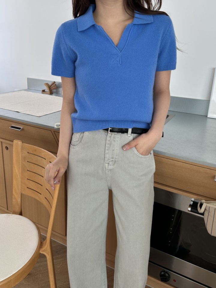 There By - Korean Women Fashion - #romanticstyle - Wool Collar Short Sleeved Knit Top - 3