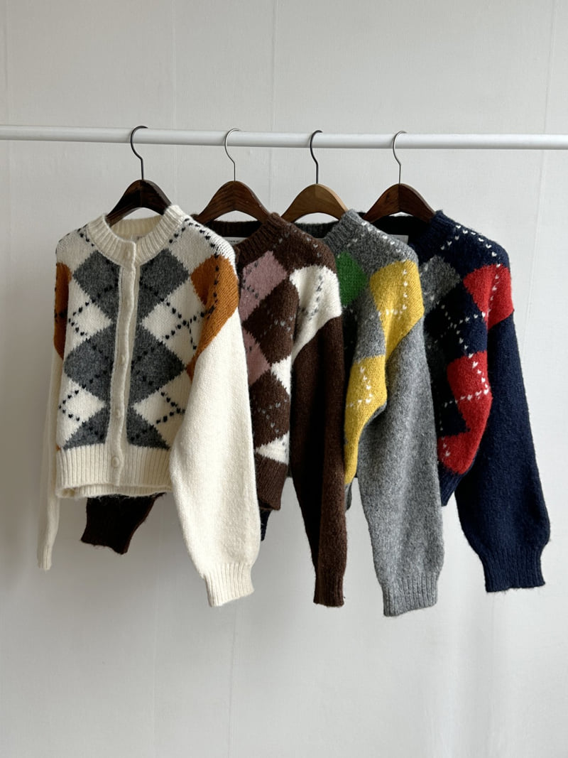 There By - Korean Women Fashion - #romanticstyle - Milk Argyle Cardigan - 10