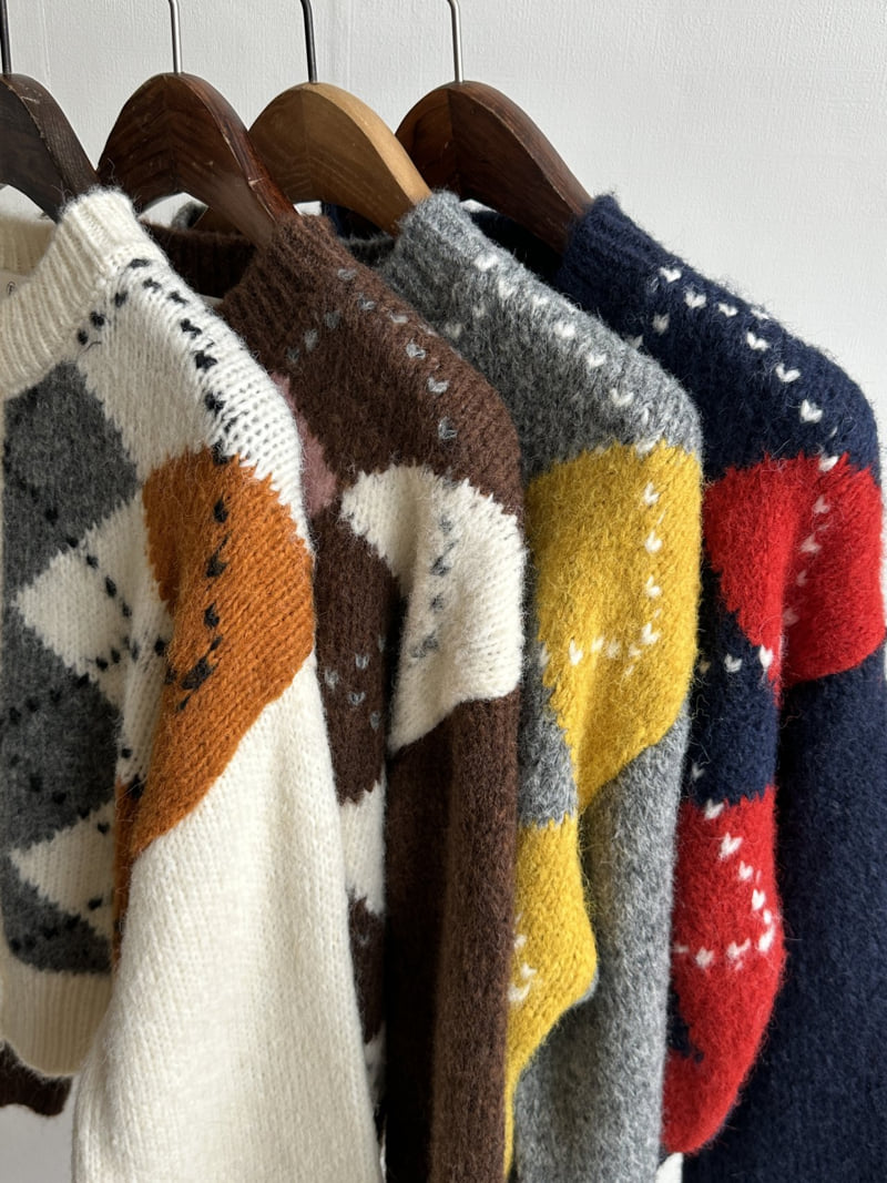 There By - Korean Women Fashion - #shopsmall - Milk Argyle Cardigan - 11