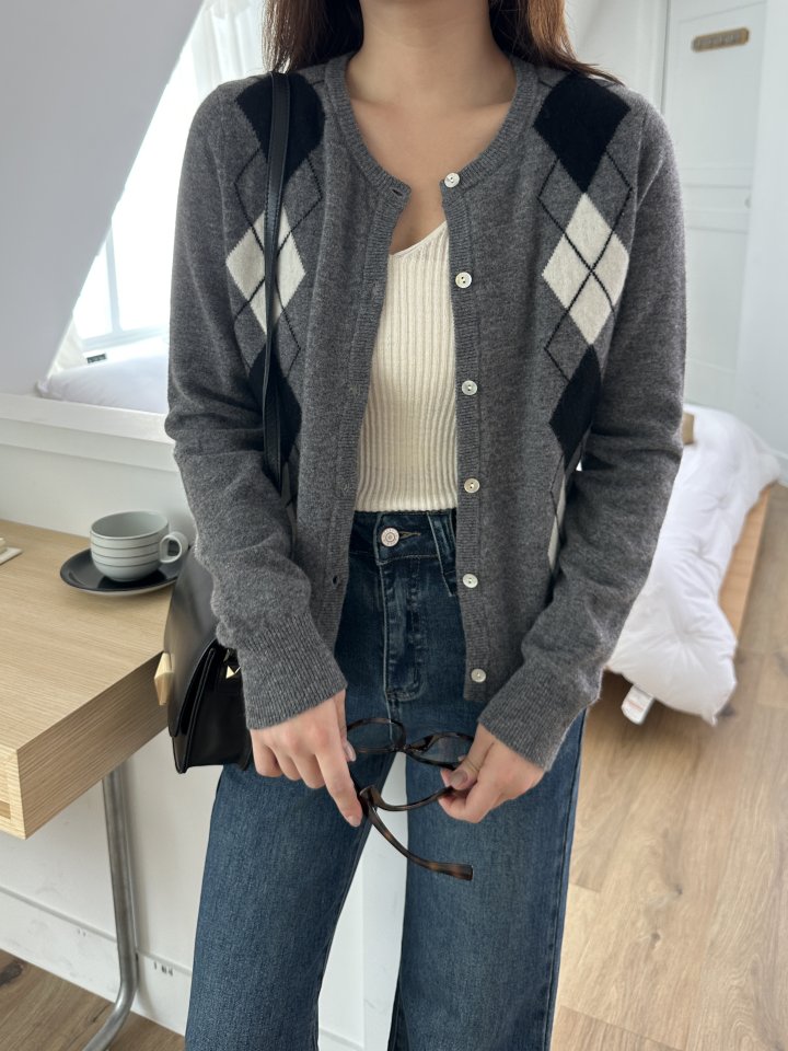 There By - Korean Women Fashion - #thatsdarling - Wool Argyle Cardigan - 8