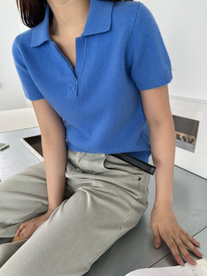 There By - Korean Women Fashion - #thatsdarling - Wool Collar Short Sleeved Knit Top - 5