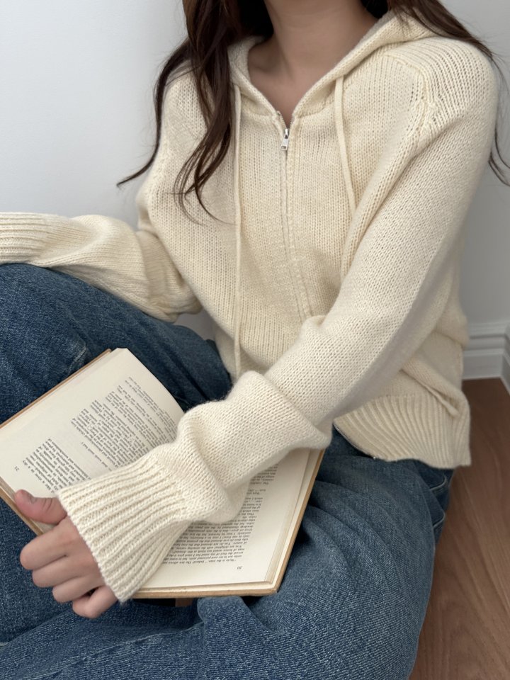 There By - Korean Women Fashion - #thelittlethings - Bony Hood Knit Zip-up