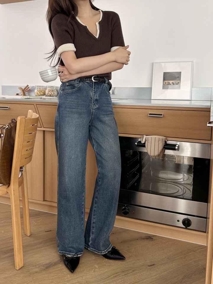 There By - Korean Women Fashion - #vintageinspired - Ribbed Short Sleeved Knit Top - 2