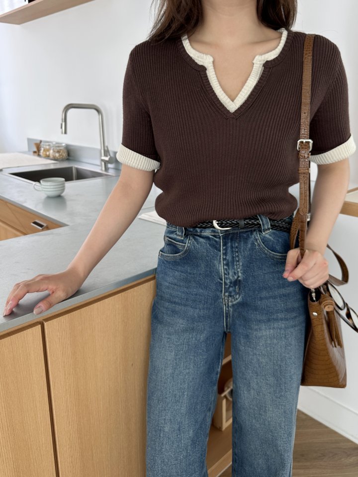 There By - Korean Women Fashion - #vintagekidsstyle - Ribbed Short Sleeved Knit Top - 3