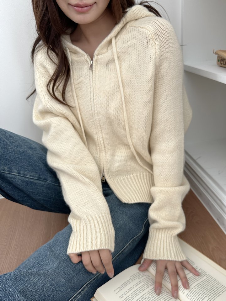 There By - Korean Women Fashion - #womensfashion - Bony Hood Knit Zip-up - 3