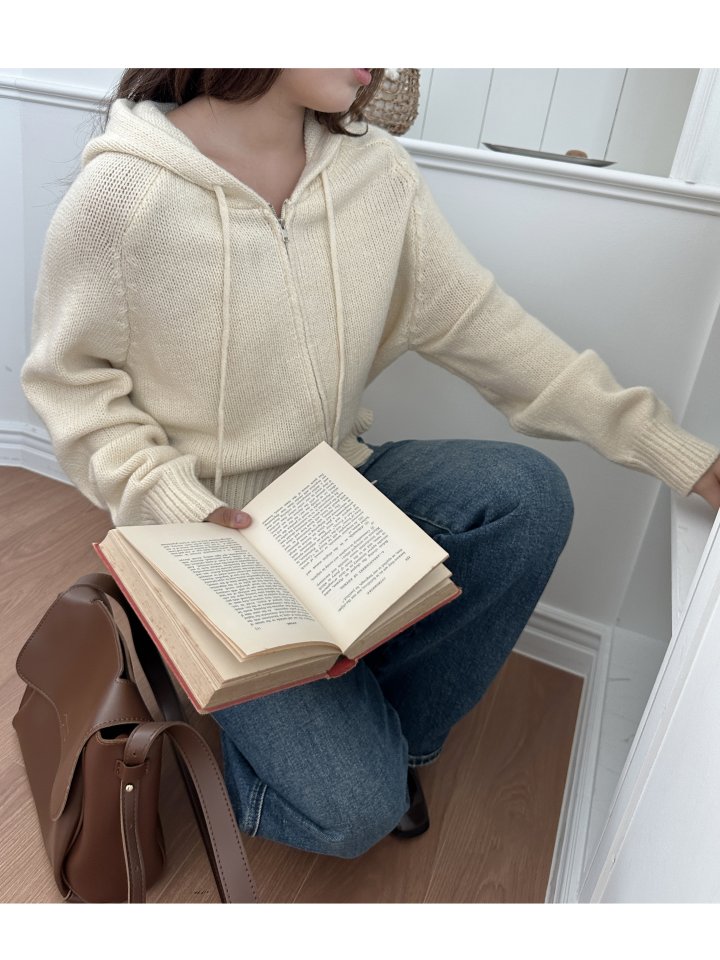 There By - Korean Women Fashion - #womensfashion - Bony Hood Knit Zip-up - 5