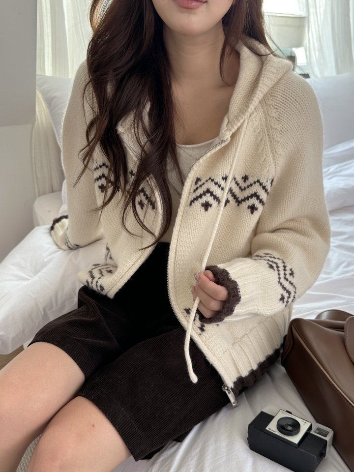There By - Korean Women Fashion - #womensfashion - Wished Hood Knit Zip-up