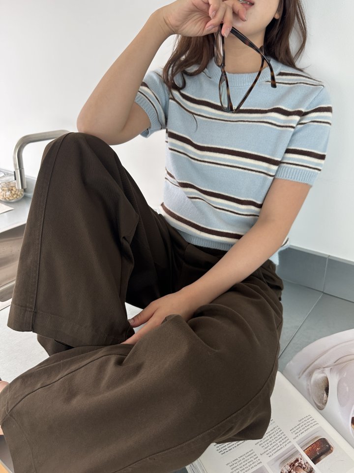 There By - Korean Women Fashion - #womensfashion - Stripe Short-sleeved Knit Top - 7