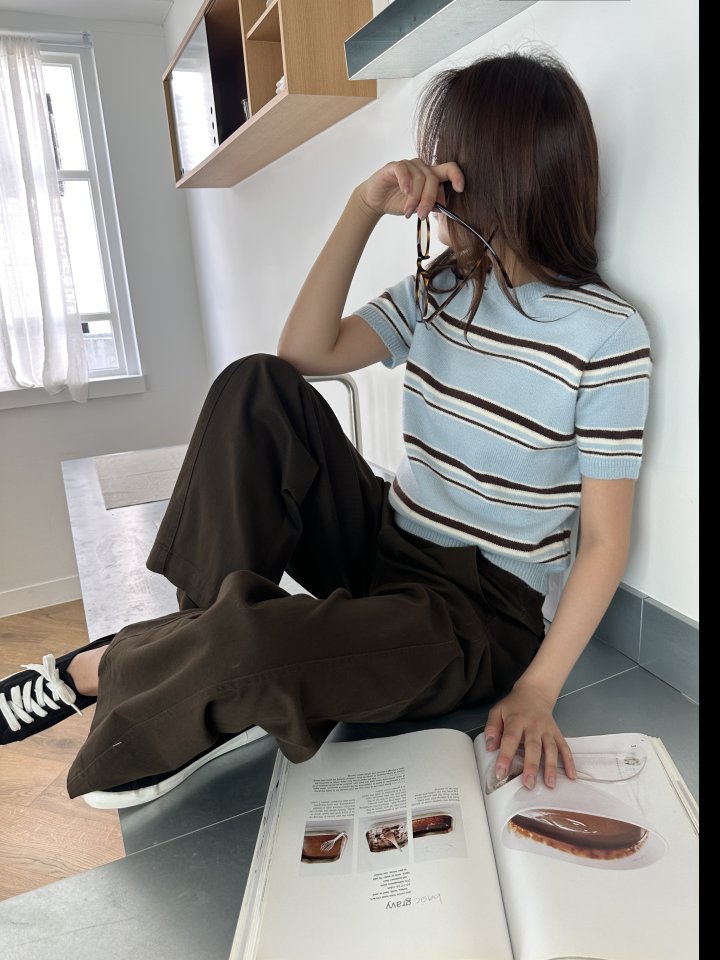 There By - Korean Women Fashion - #womensfashion - Stripe Short-sleeved Knit Top - 3