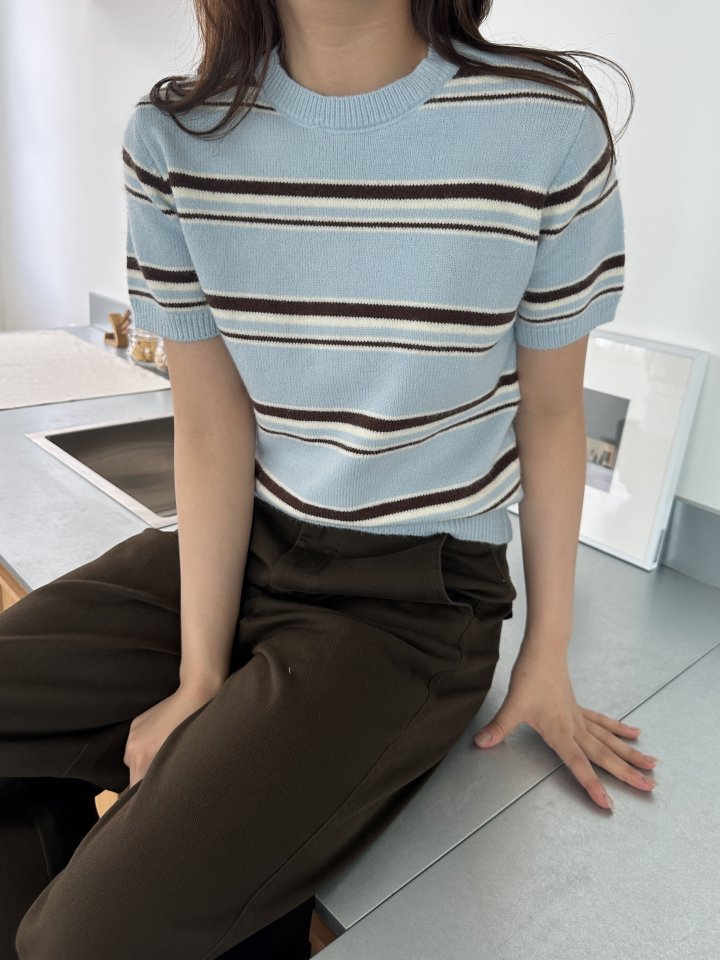 There By - Korean Women Fashion - #womensfashion - Stripe Short-sleeved Knit Top - 7