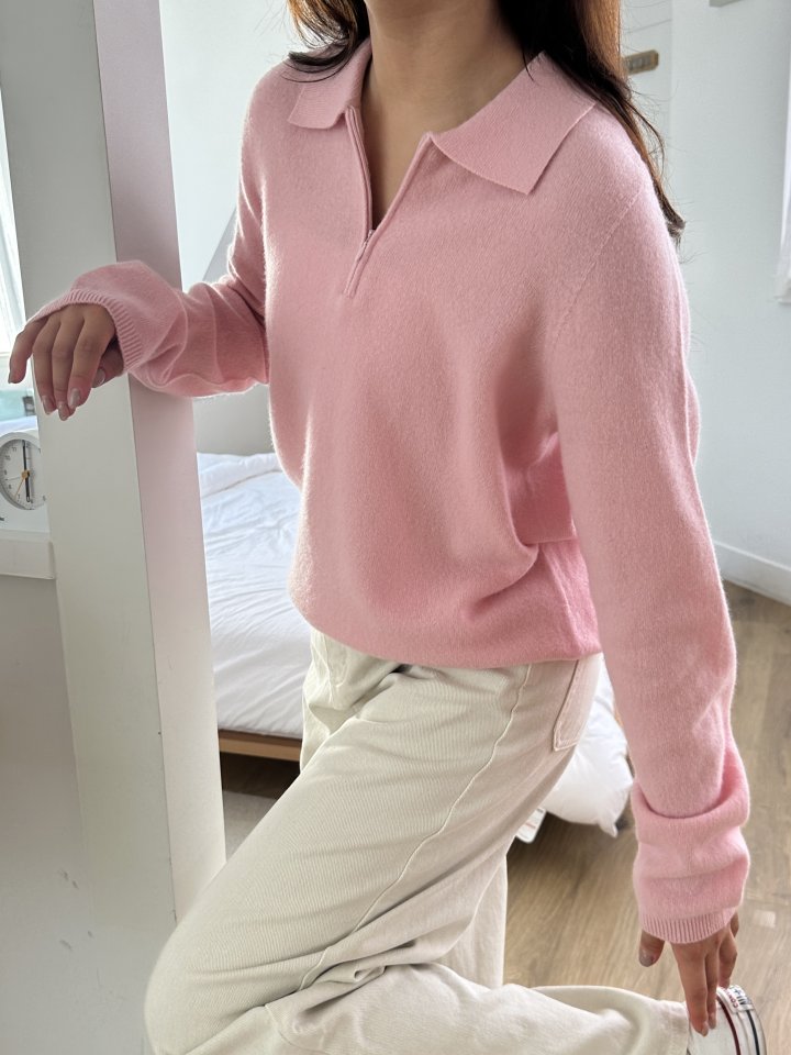 There By - Korean Women Fashion - #womensfashion - Ellie Collar Knit Half Zipper Top