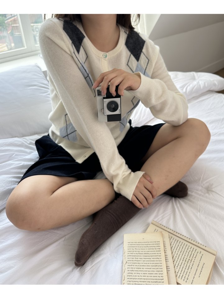 There By - Korean Women Fashion - #womensfashion - Wool Argyle Cardigan - 2