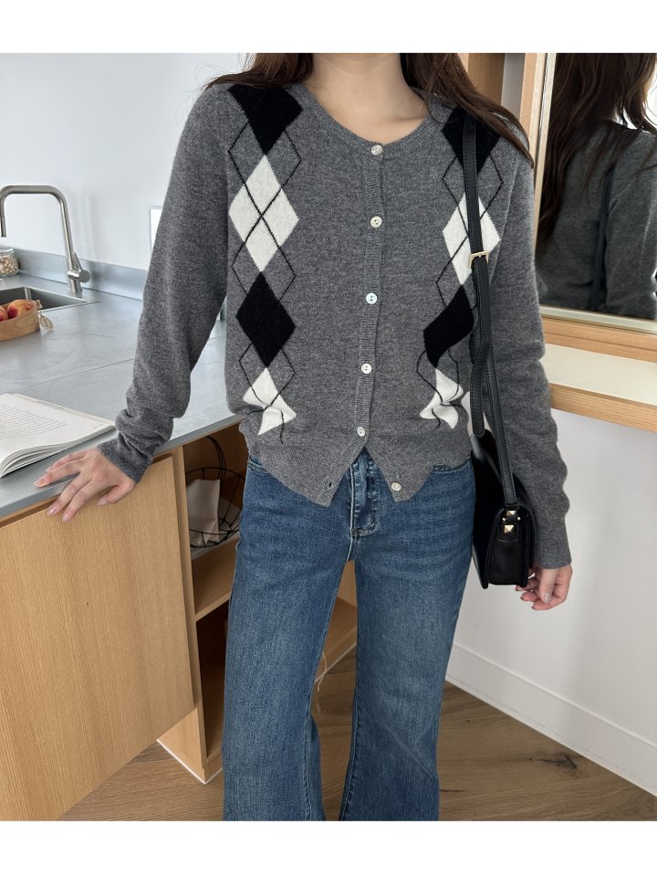 There By - Korean Women Fashion - #womensfashion - Wool Argyle Cardigan