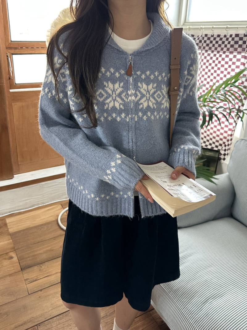 There By - Korean Women Fashion - #womensfashion - Snowflake Zipper Cardigan - 9