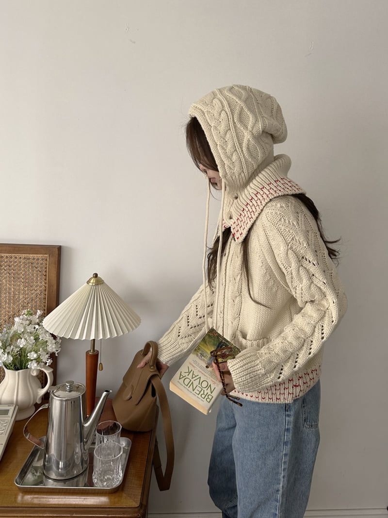 There By - Korean Women Fashion - #momslook - Knit Balaclava Cardigan Set - 4