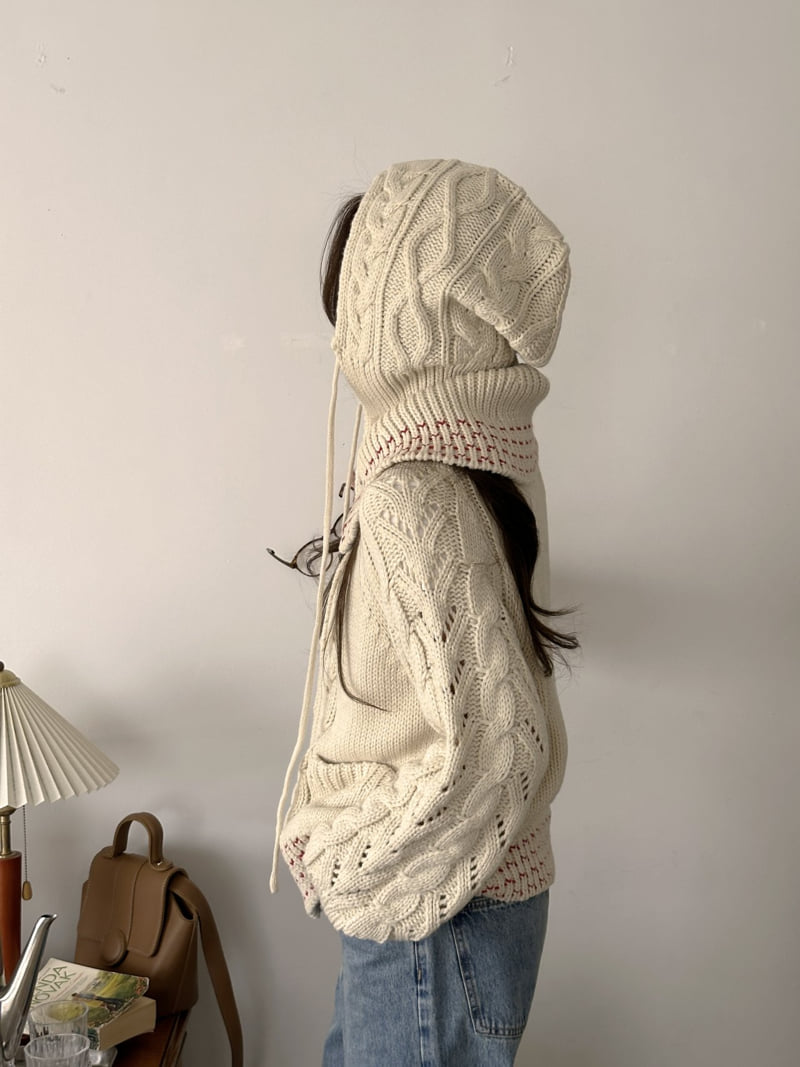 There By - Korean Women Fashion - #womensfashion - Knit Balaclava Cardigan Set - 6