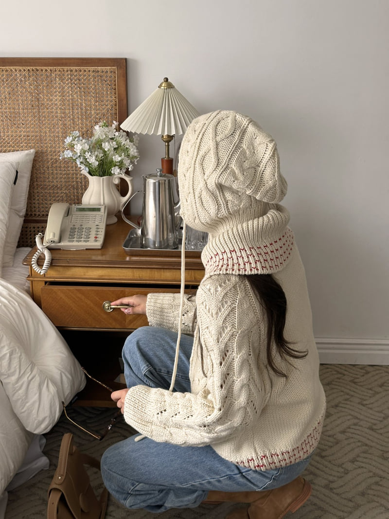 There By - Korean Women Fashion - #womensfashion - Knit Balaclava Cardigan Set - 8