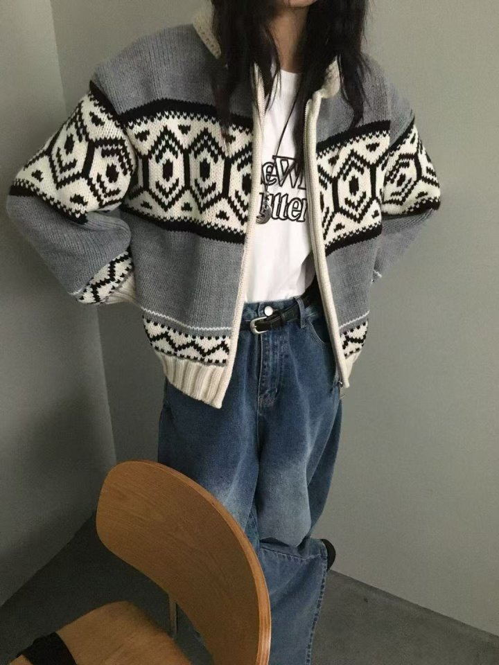 Theres - Korean Women Fashion - #momslook - Knit Zip-Up - 3